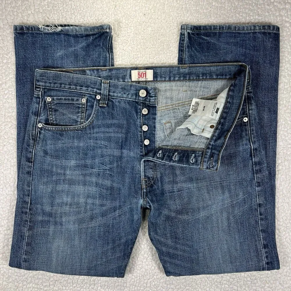 Levi’s 501 Jeans‎ Men’s 38x32 Blue Straight Leg Button Fly Grunge Y2K Skater
